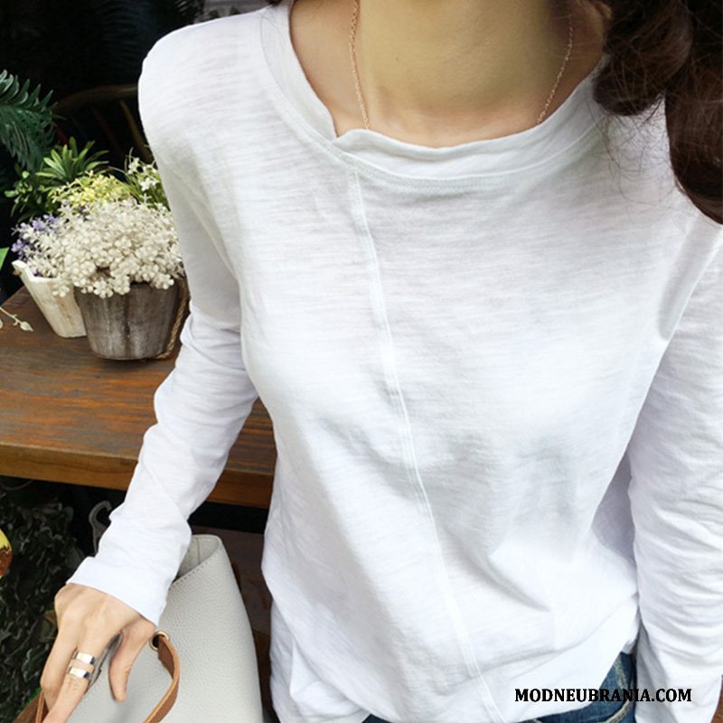 Naisten Pitkähihainen T-paita Kevät Pitkät Hihat Yksinkertainen Valkoinen Naiset Trendi Takki