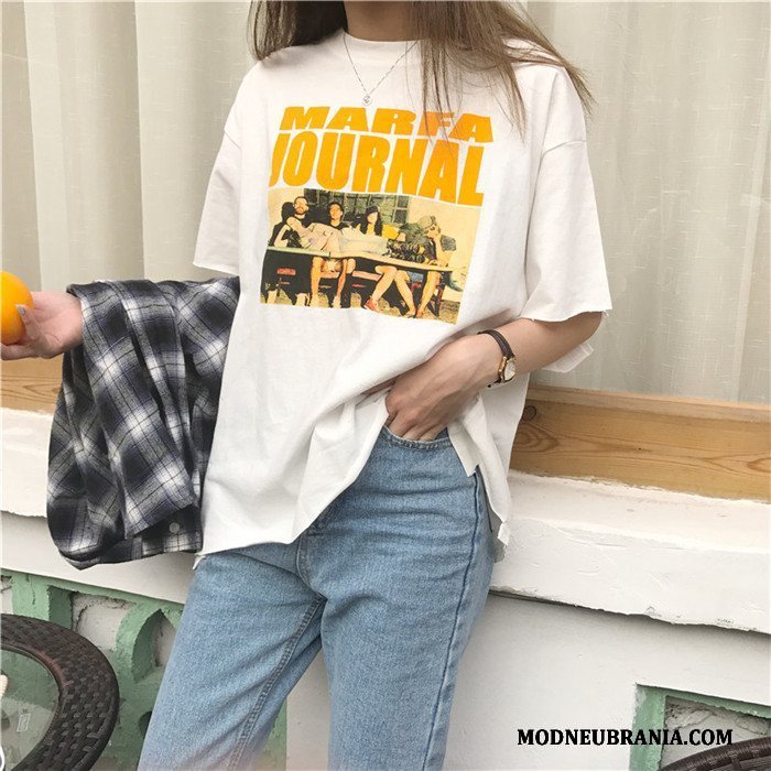 Naisten T-paida T-paita Kuva Lyhythihainen Trendi Repiä Kirjain Vintage