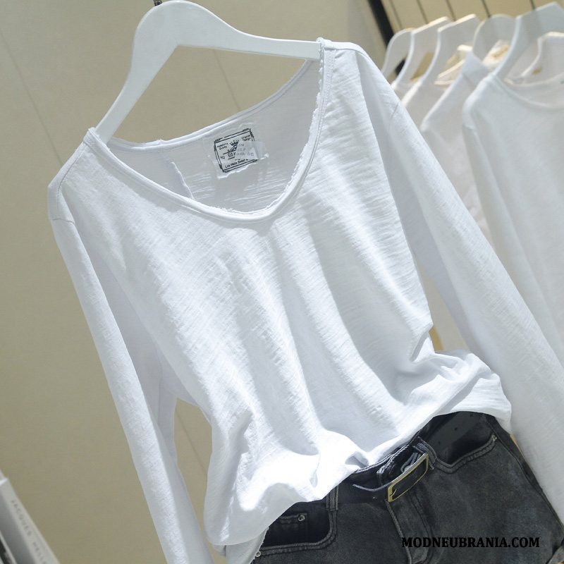 Naisten Pitkähihainen T-paita Valkoinen Puuvilla Löysät Aluspaita Uusi Kevät Naiset