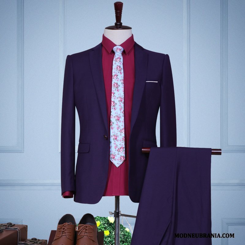Miesten Puku Häät Muodollinen Business Vaatteet Casual Punainen Liiketoiminta