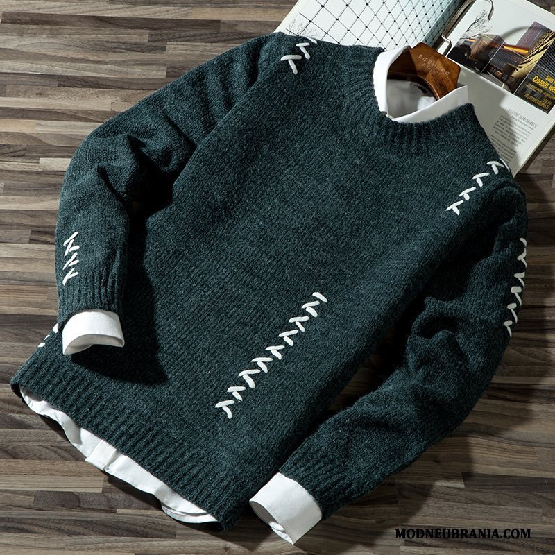 Miesten Villapaita Vihreä Pyöreä Kaula Talvi Suuntaus Pullover Neulottu Paita Miehet